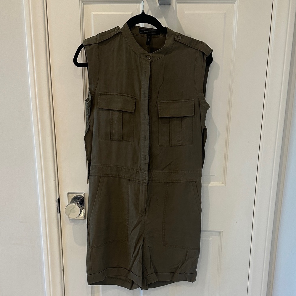 BCBG Paris Olive Green Sleeveless Jumpsuit